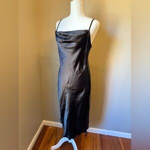 Classic black satin slip dress by Bebe, size small